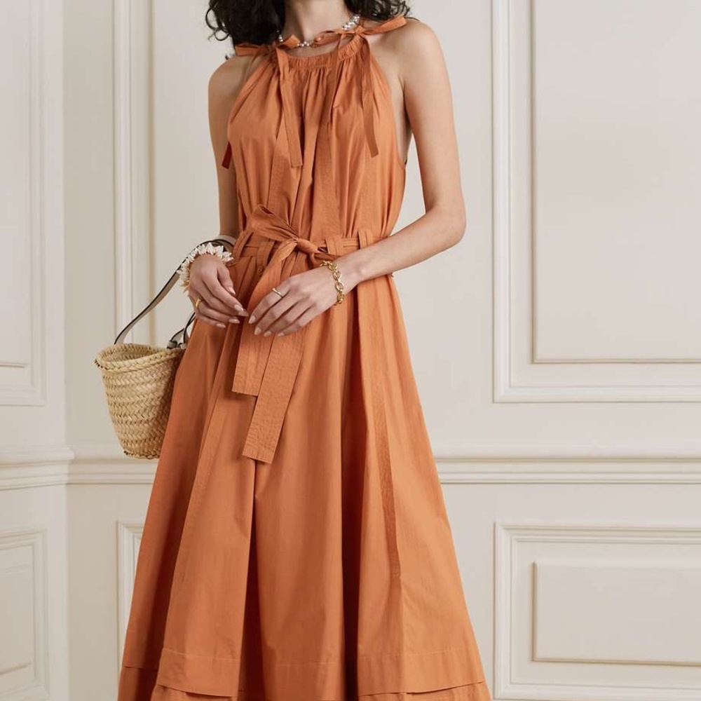 NWT Ulla Johnson Joni belted gathered washed cotton-poplin midi dress